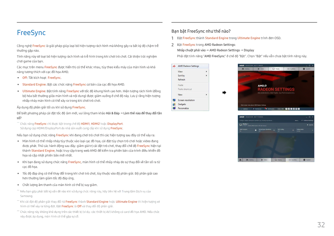 Samsung LS25HG50FQEXXV manual Bạ̣n bậ̣t FreeSync như thế nào? 