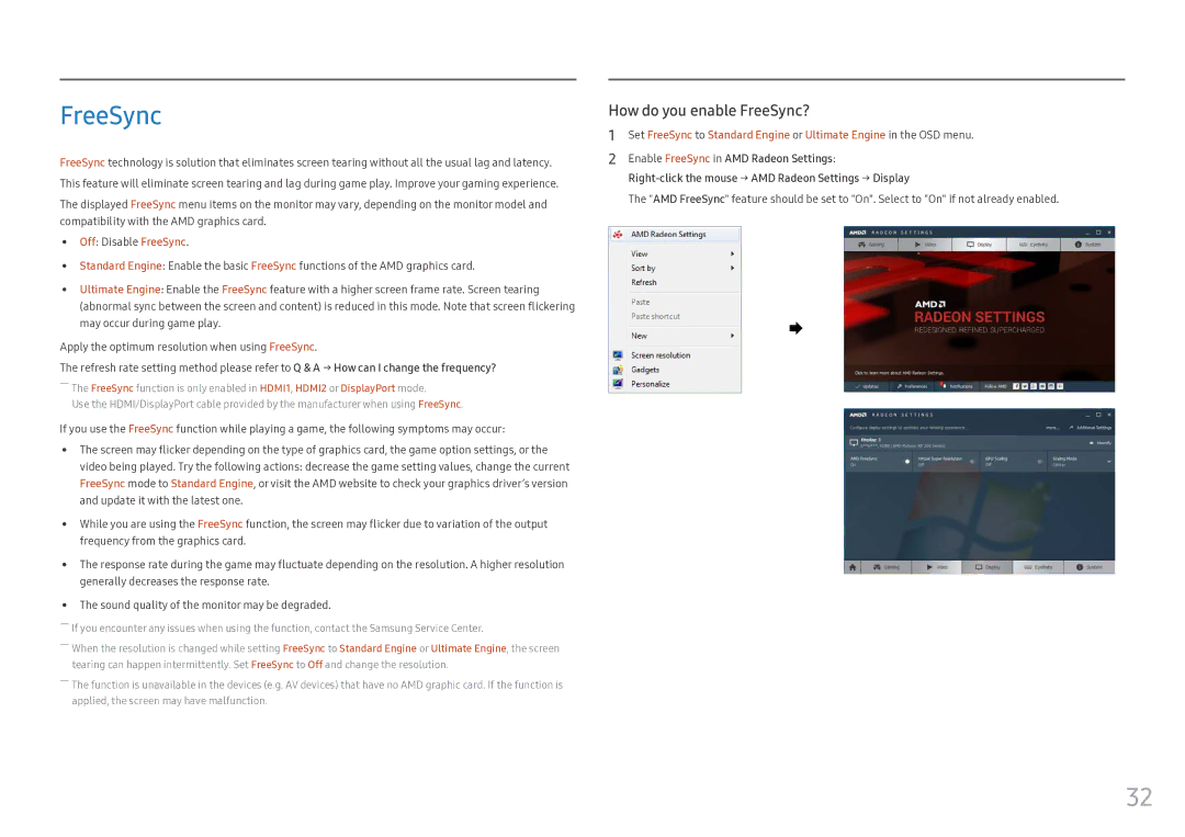 Samsung LS25HG50FQUXEN, LS25HG50FQEXXV, LS25HG50FQIXCI, LS25HG50FQMXCH manual How do you enable FreeSync? 