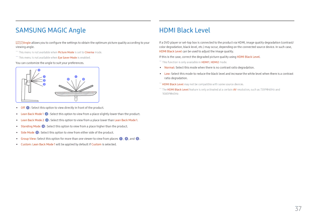 Samsung LS25HG50FQEXXV, LS25HG50FQUXEN, LS25HG50FQIXCI, LS25HG50FQMXCH manual Samsung Magic Angle, Hdmi Black Level 