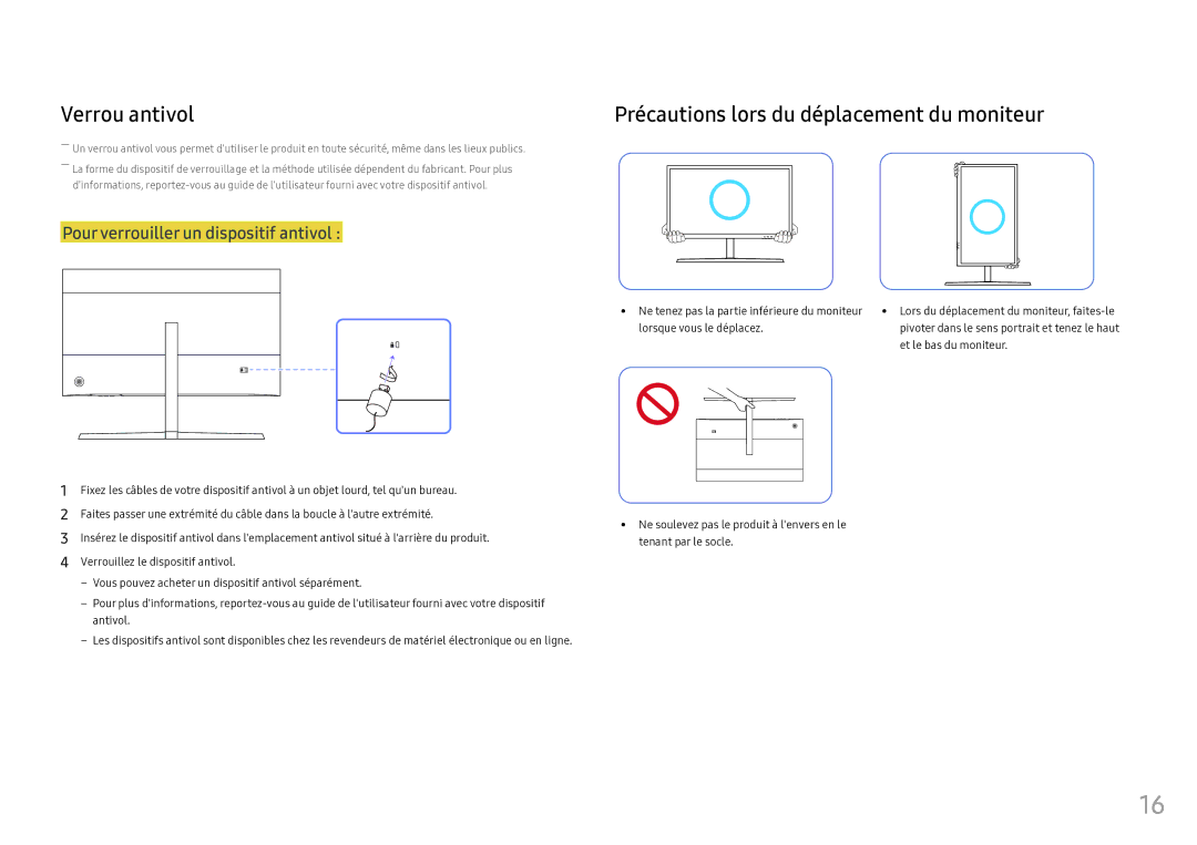 Samsung LS25HG50FQUXEN manual Verrou antivol, Et le bas du moniteur 