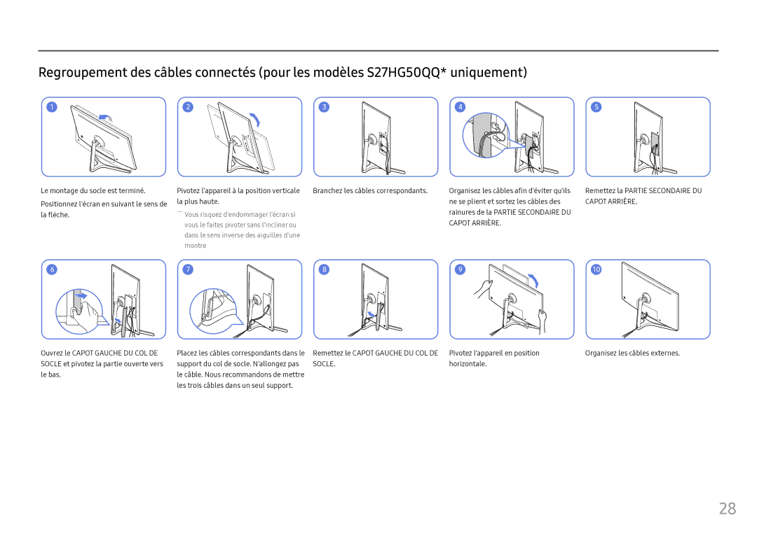 Samsung LS25HG50FQUXEN manual La plus haute Ne se plient et sortez les câbles des, Horizontale 