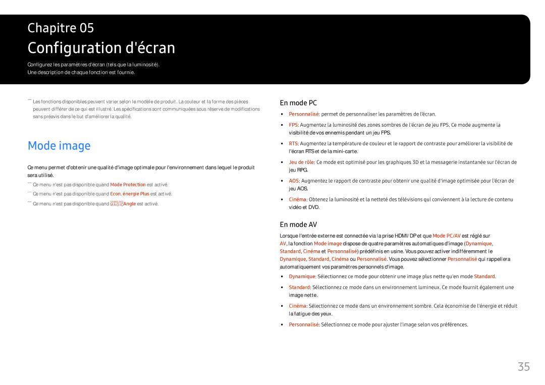 Samsung LS25HG50FQUXEN manual Configuration décran, Mode image 