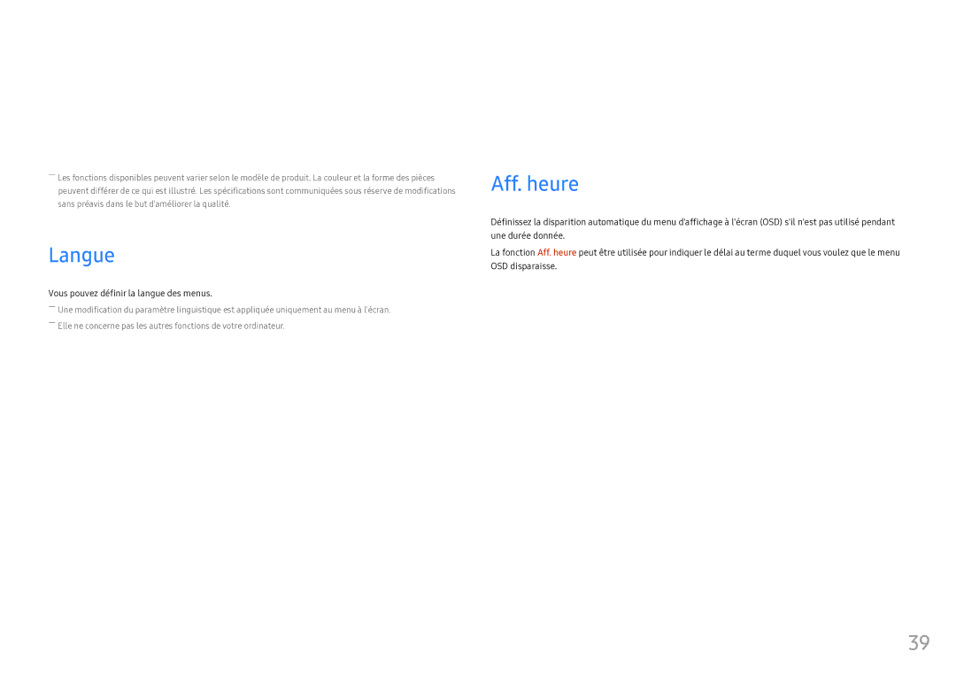 Samsung LS25HG50FQUXEN Ajustement des paramètres OSD Affichage sur écran, Langue, Vous pouvez définir la langue des menus 