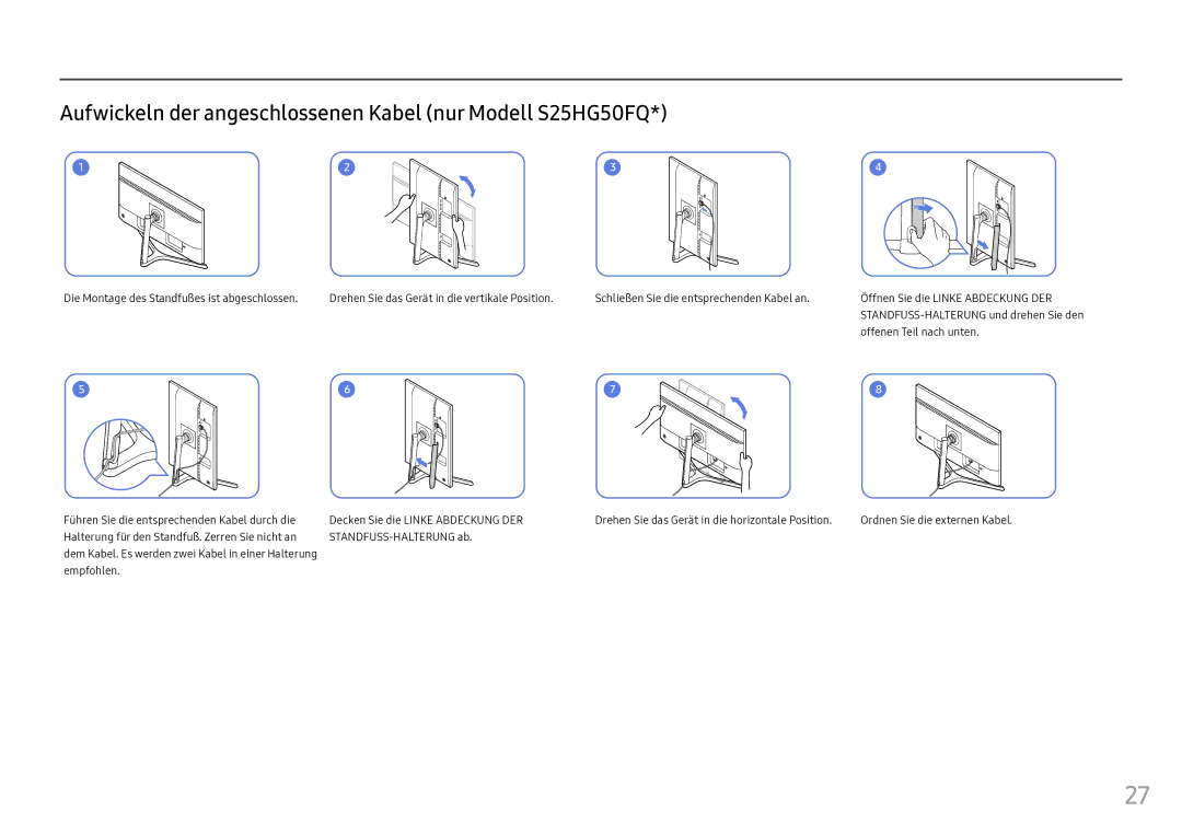 Samsung LS25HG50FQUXEN manual Aufwickeln der angeschlossenen Kabel nur Modell S25HG50FQ 