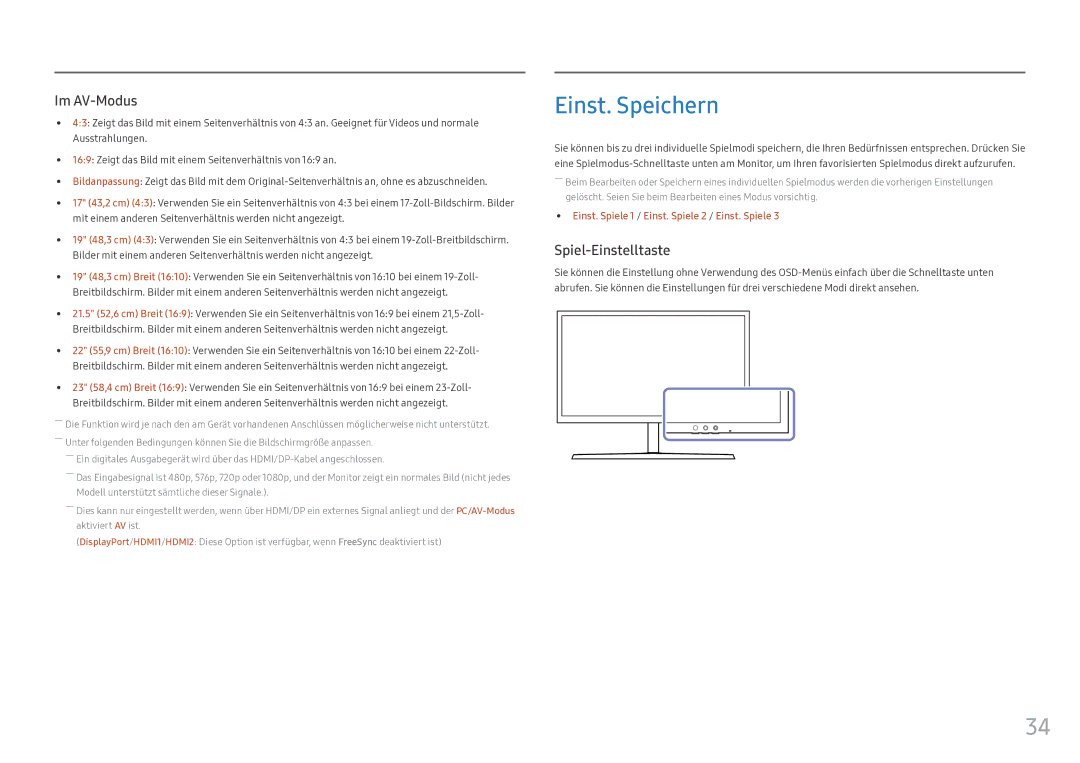 Samsung LS25HG50FQUXEN manual Einst. Speichern, Spiel-Einstelltaste 