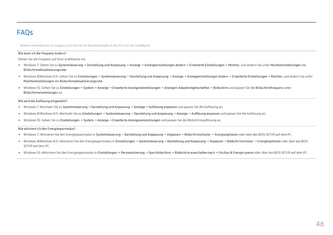 Samsung LS25HG50FQUXEN manual FAQs, Wie kann ich die Frequenz ändern?, Stellen Sie die Frequenz auf Ihrer Grafikkarte ein 