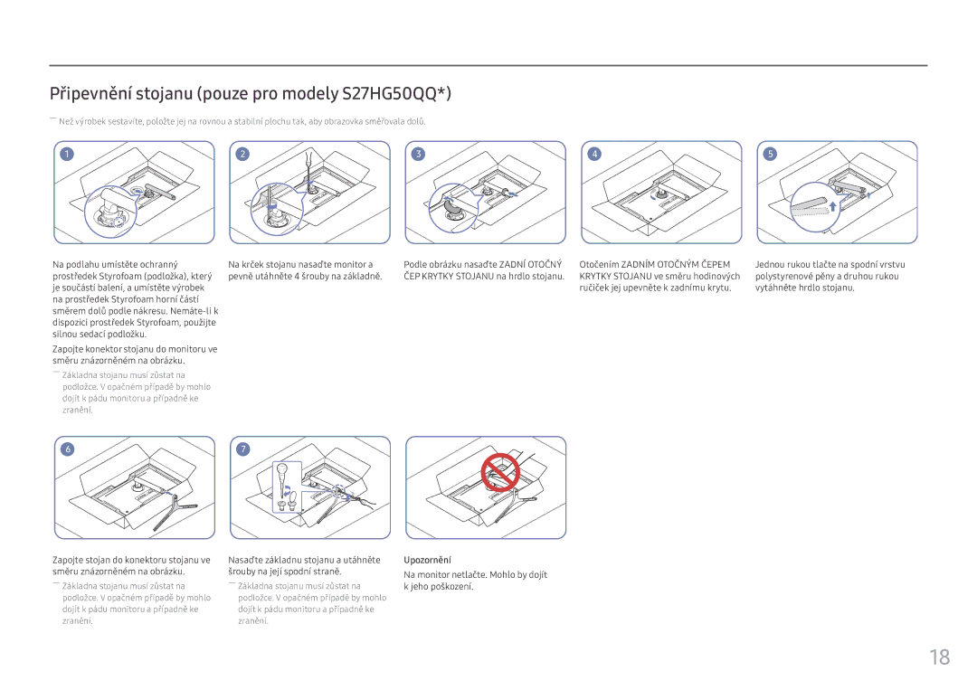 Samsung LS25HG50FQUXEN manual Připevnění stojanu pouze pro modely S27HG50QQ 