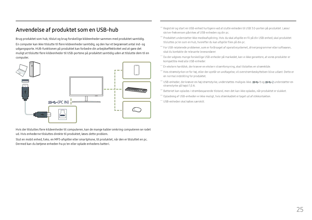 Samsung LS25HG50FQUXEN manual Anvendelse af produktet som en USB-hub 