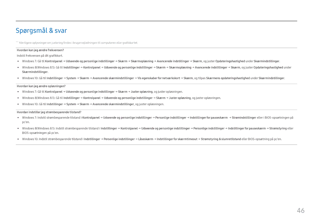 Samsung LS25HG50FQUXEN manual Spørgsmål & svar, Hvordan kan jeg ændre frekvensen?, Indstil frekvensen på dit grafikkort 