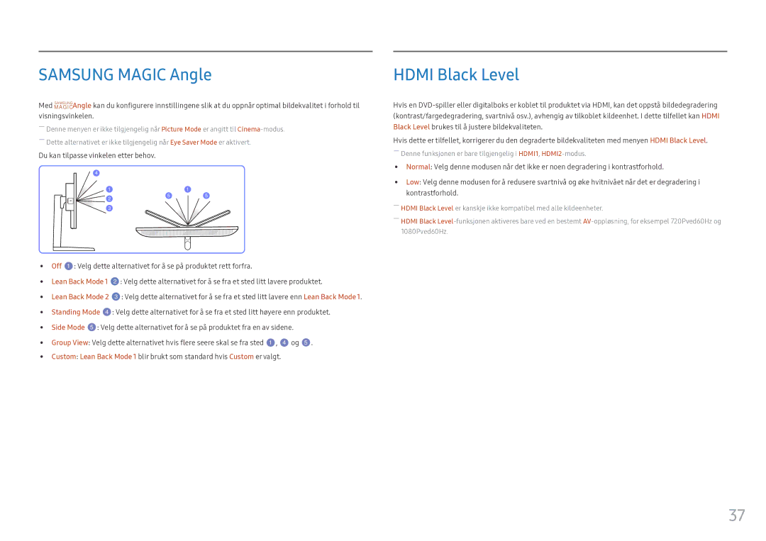 Samsung LS25HG50FQUXEN manual Samsung Magic Angle, Hdmi Black Level 