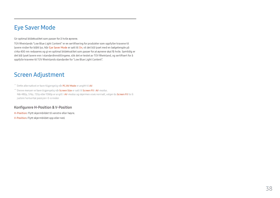 Samsung LS25HG50FQUXEN manual Eye Saver Mode, Screen Adjustment 