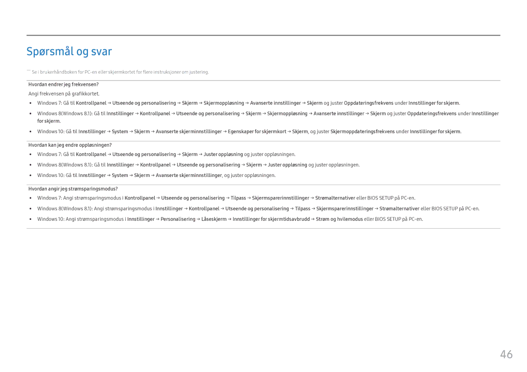 Samsung LS25HG50FQUXEN manual Spørsmål og svar, Angi frekvensen på grafikkortet 