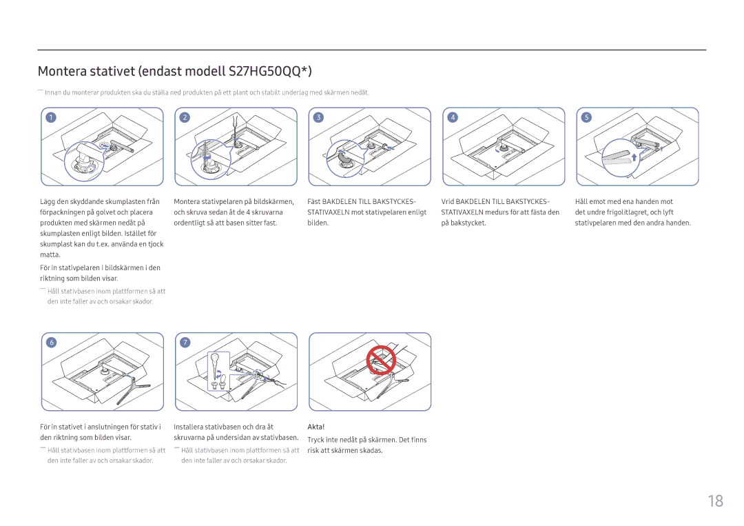 Samsung LS25HG50FQUXEN manual Montera stativet endast modell S27HG50QQ 