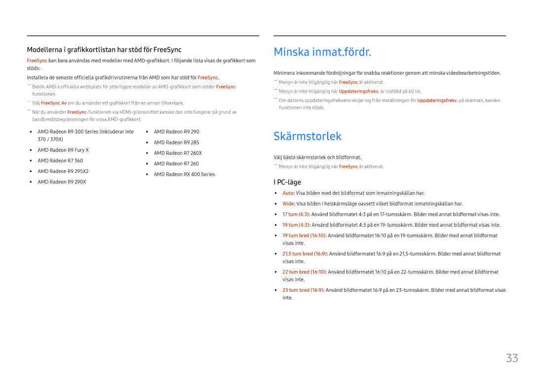 Samsung LS25HG50FQUXEN manual Minska inmat.fördr, Skärmstorlek, Välj bästa skärmstorlek och bildformat 