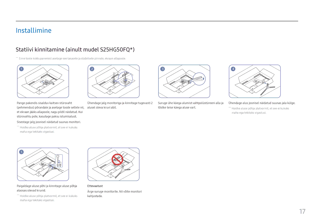 Samsung LS25HG50FQUXEN manual Installimine, Statiivi kinnitamine ainult mudel S25HG50FQ 