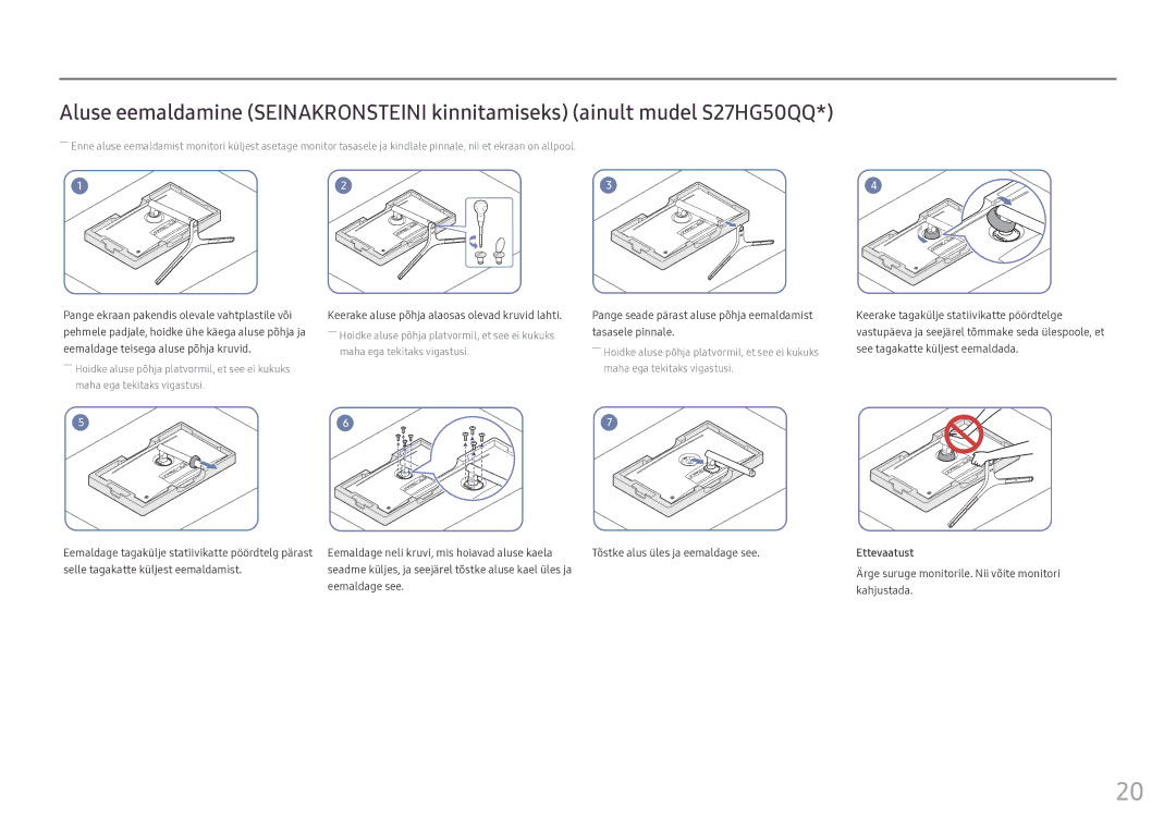 Samsung LS25HG50FQUXEN manual Keerake aluse põhja alaosas olevad kruvid lahti 