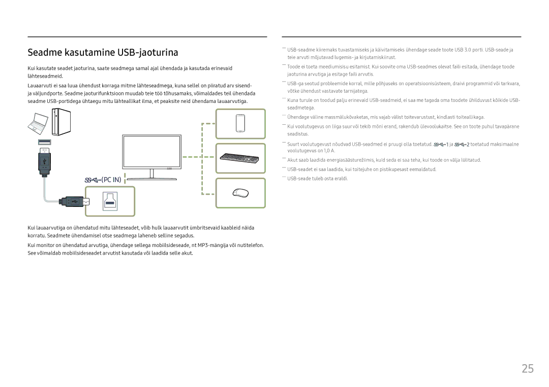 Samsung LS25HG50FQUXEN manual Seadme kasutamine USB-jaoturina 