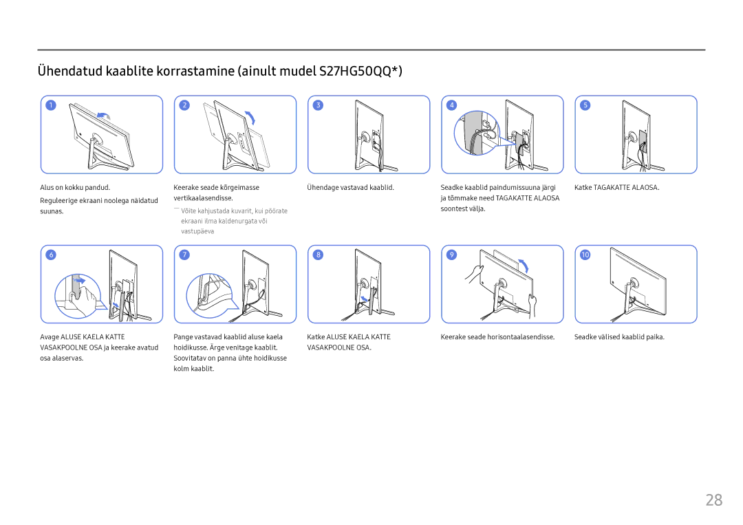 Samsung LS25HG50FQUXEN manual Ühendatud kaablite korrastamine ainult mudel S27HG50QQ, Hoidikusse. Ärge venitage kaablit 