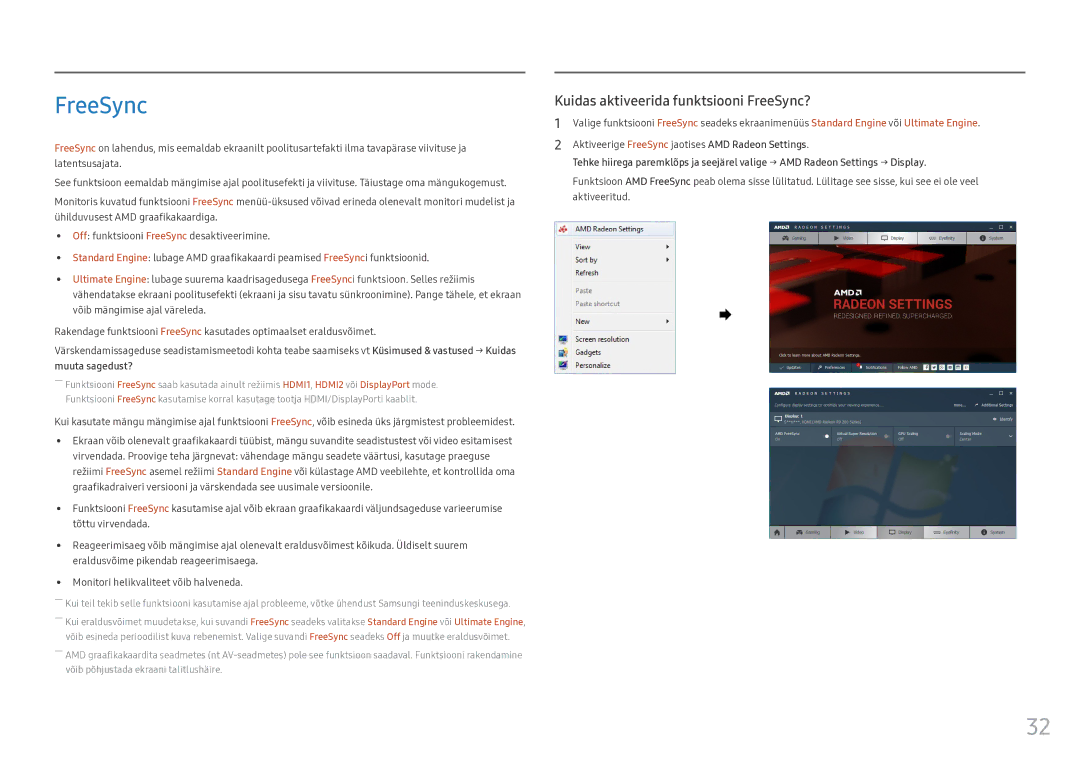 Samsung LS25HG50FQUXEN manual Kuidas aktiveerida funktsiooni FreeSync? 