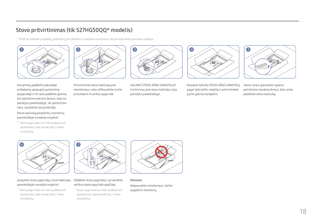 Samsung LS25HG50FQUXEN manual Stovo pritvirtinimas tik S27HG50QQ* modelis 