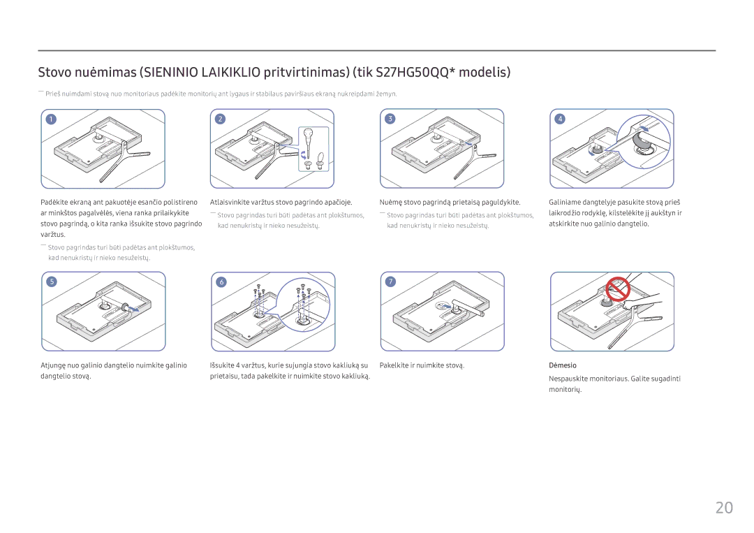 Samsung LS25HG50FQUXEN manual ――Stovo pagrindas turi būti padėtas ant plokštumos 