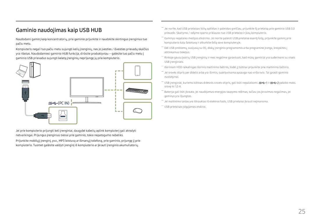 Samsung LS25HG50FQUXEN manual Gaminio naudojimas kaip USB HUB 