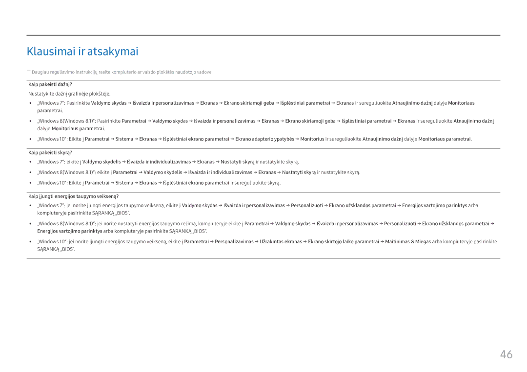 Samsung LS25HG50FQUXEN manual Klausimai ir atsakymai, Kaip pakeisti dažnį?, Nustatykite dažnį grafinėje plokštėje 