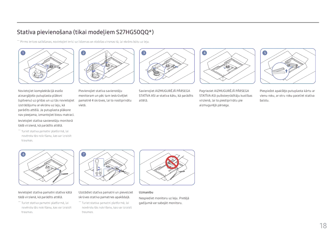 Samsung LS25HG50FQUXEN manual Statīva pievienošana tikai modeļiem S27HG50QQ 