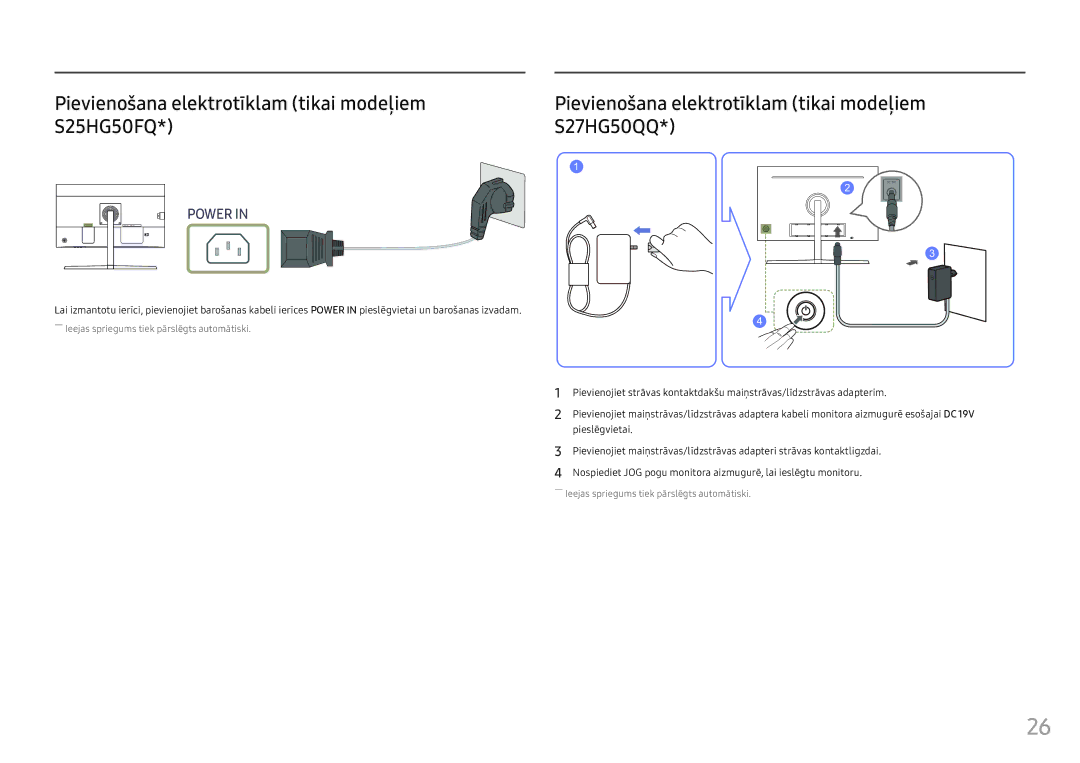 Samsung LS25HG50FQUXEN manual Pievienošana elektrotīklam tikai modeļiem S25HG50FQ 