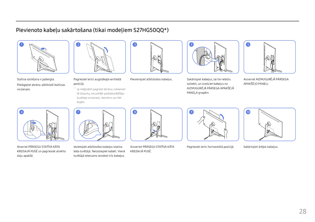 Samsung LS25HG50FQUXEN manual Pievienoto kabeļu sakārtošana tikai modeļiem S27HG50QQ, Virzienam, Paneļa gropēm 