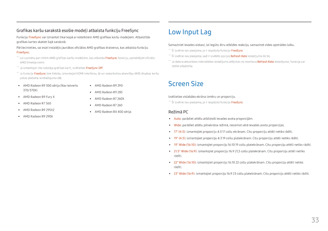 Samsung LS25HG50FQUXEN manual Low Input Lag, Screen Size 