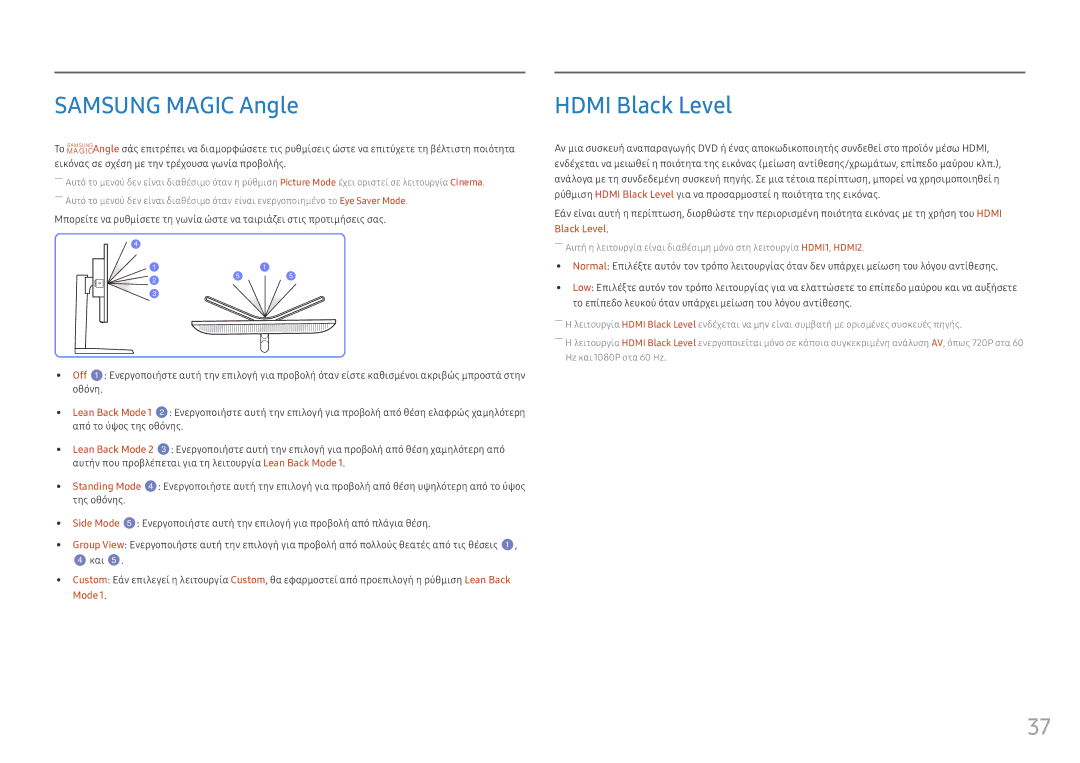 Samsung LS25HG50FQUXEN manual Samsung Magic Angle, Hdmi Black Level 