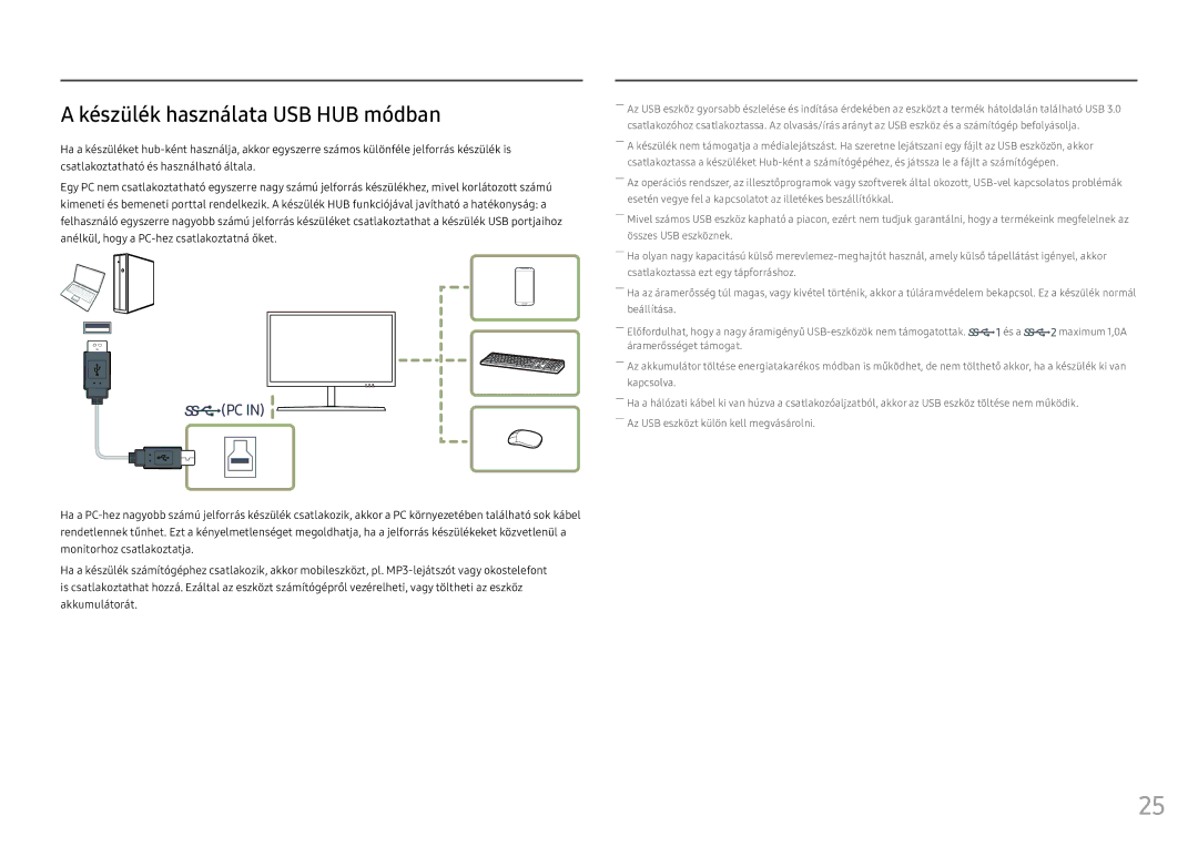 Samsung LS25HG50FQUXEN manual Készülék használata USB HUB módban 