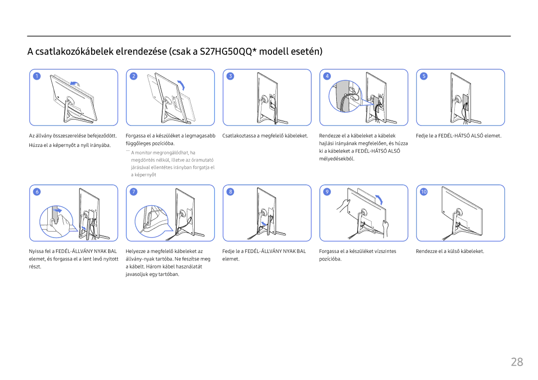 Samsung LS25HG50FQUXEN manual Ki a kábeleket a FEDÉL-HÁTSÓ Alsó, Mélyedésekból 