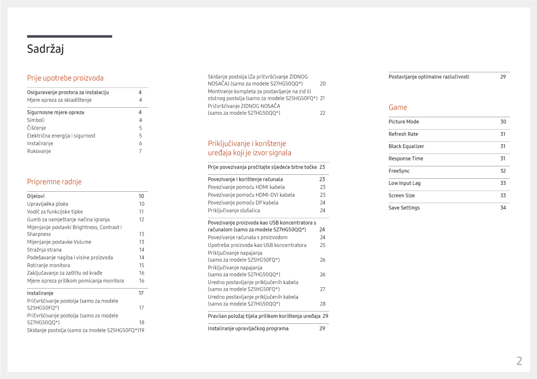 Samsung LS25HG50FQUXEN manual Sadržaj 