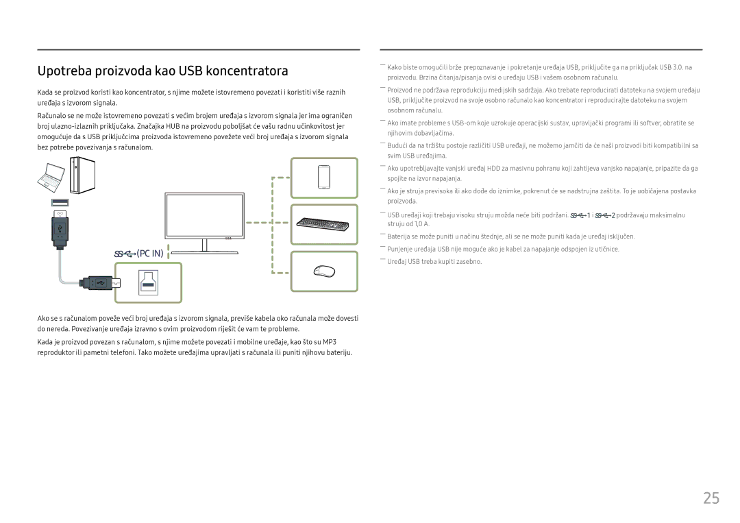 Samsung LS25HG50FQUXEN manual Upotreba proizvoda kao USB koncentratora 