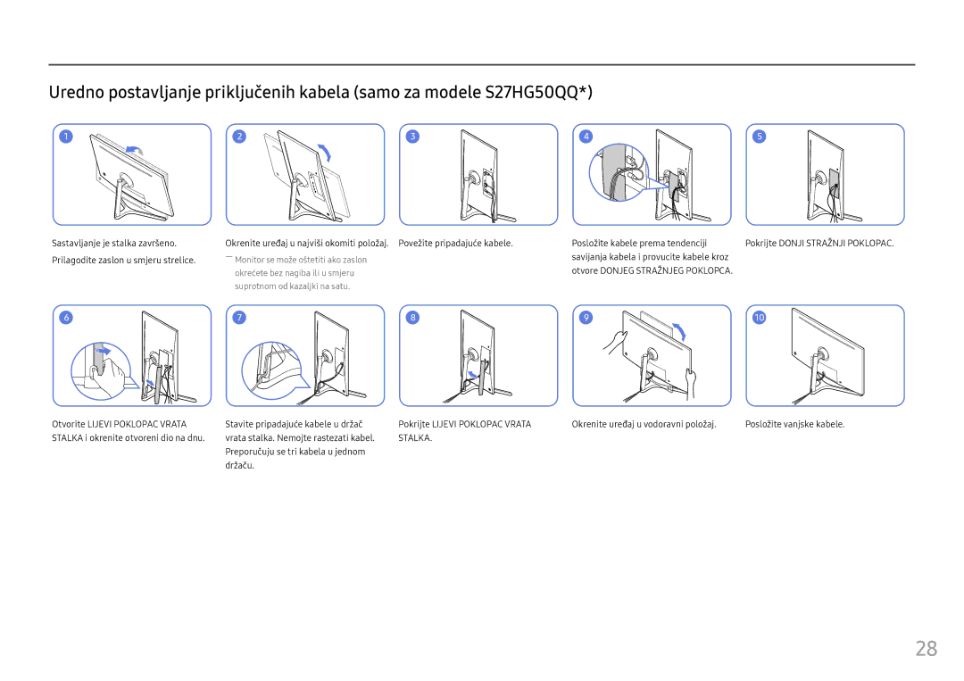 Samsung LS25HG50FQUXEN manual Prilagodite zaslon u smjeru strelice, Savijanja kabela i provucite kabele kroz 