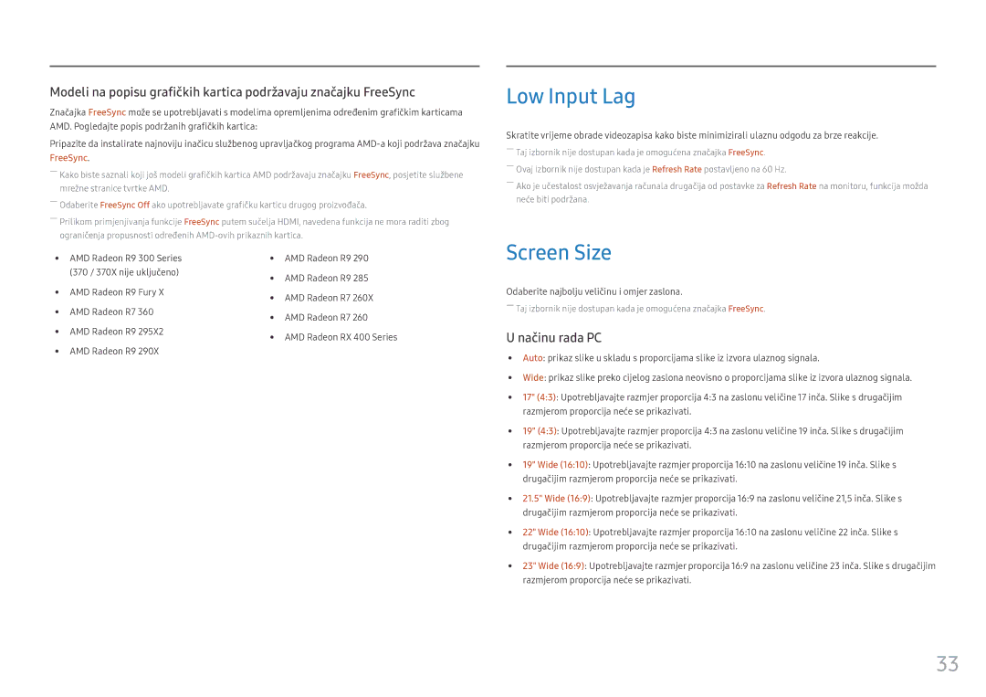 Samsung LS25HG50FQUXEN manual Low Input Lag, Screen Size 