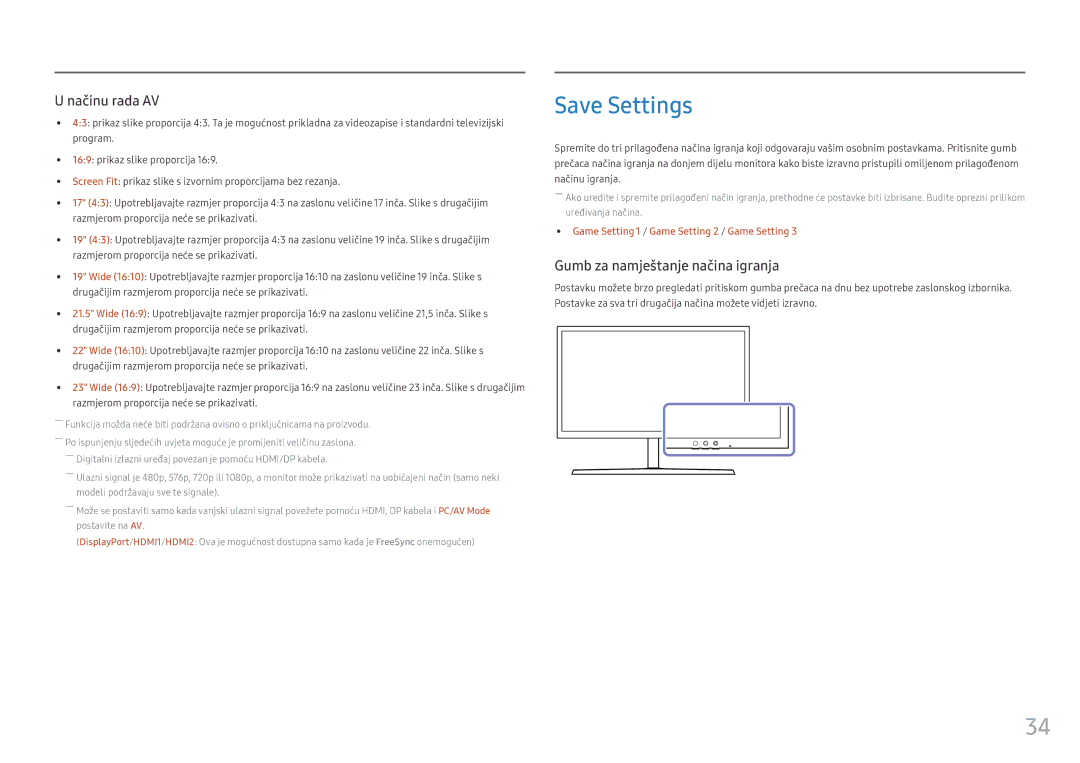 Samsung LS25HG50FQUXEN manual Save Settings, Gumb za namještanje načina igranja 