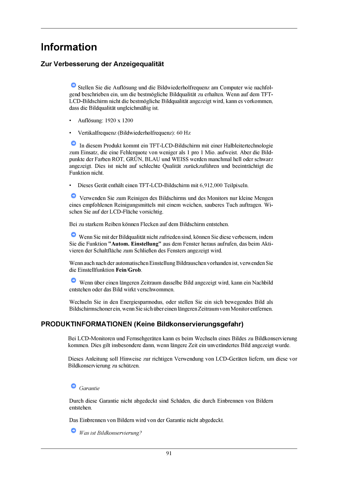 Samsung LS24KIEEFV/EDC, LS26KIERBV/EDC, LS24KIERBQ/EDC, LS26KIERFV/EDC Information, Zur Verbesserung der Anzeigequalität 