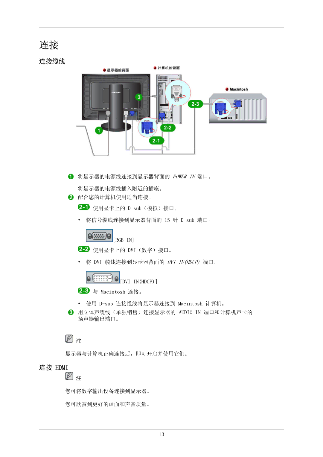 Samsung LS26KIERBV/EDC, LS24KIEEFV/EDC, LS24KIERBQ/EDC, LS26KIERFV/EDC, LS26KIERBQ/EDC, LS26KIEEFV/EDC manual 连接缆线, 连接 Hdmi 