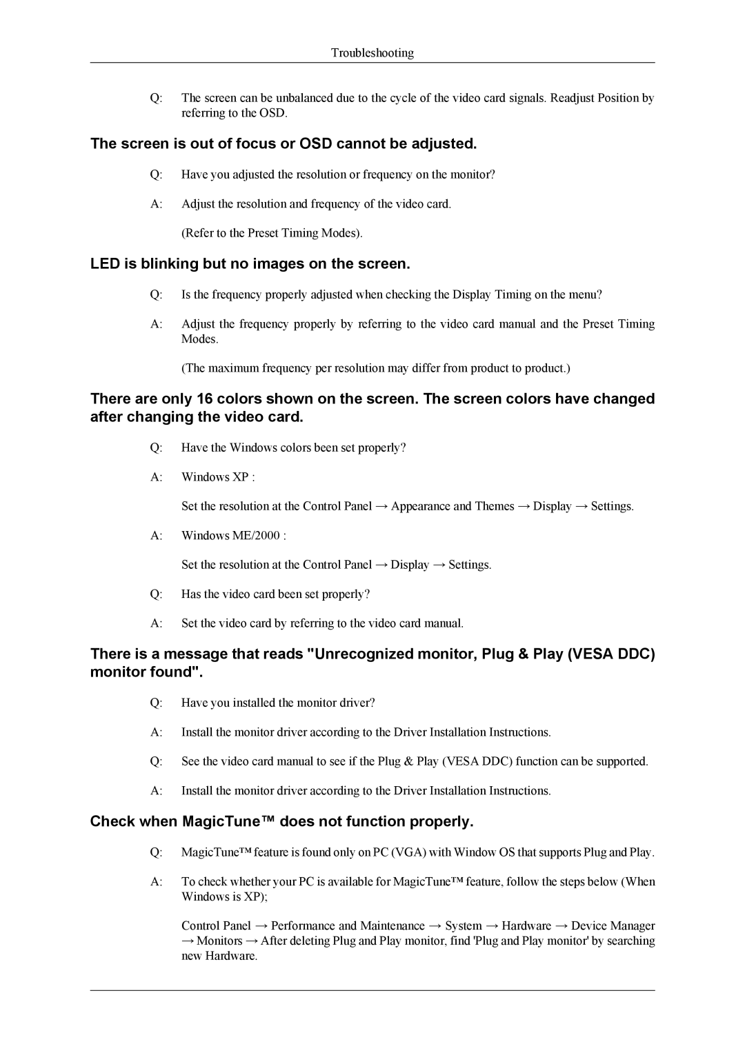 Samsung LS26TWQSUV/CH manual Screen is out of focus or OSD cannot be adjusted, LED is blinking but no images on the screen 