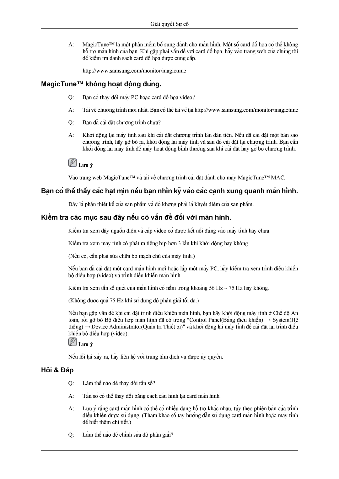 Samsung LS26TWHSUV/XV manual MagicTune không hoạt động đúng, Kiểm tra các mục sau đây nếu có vấn đề đối với màn hình 