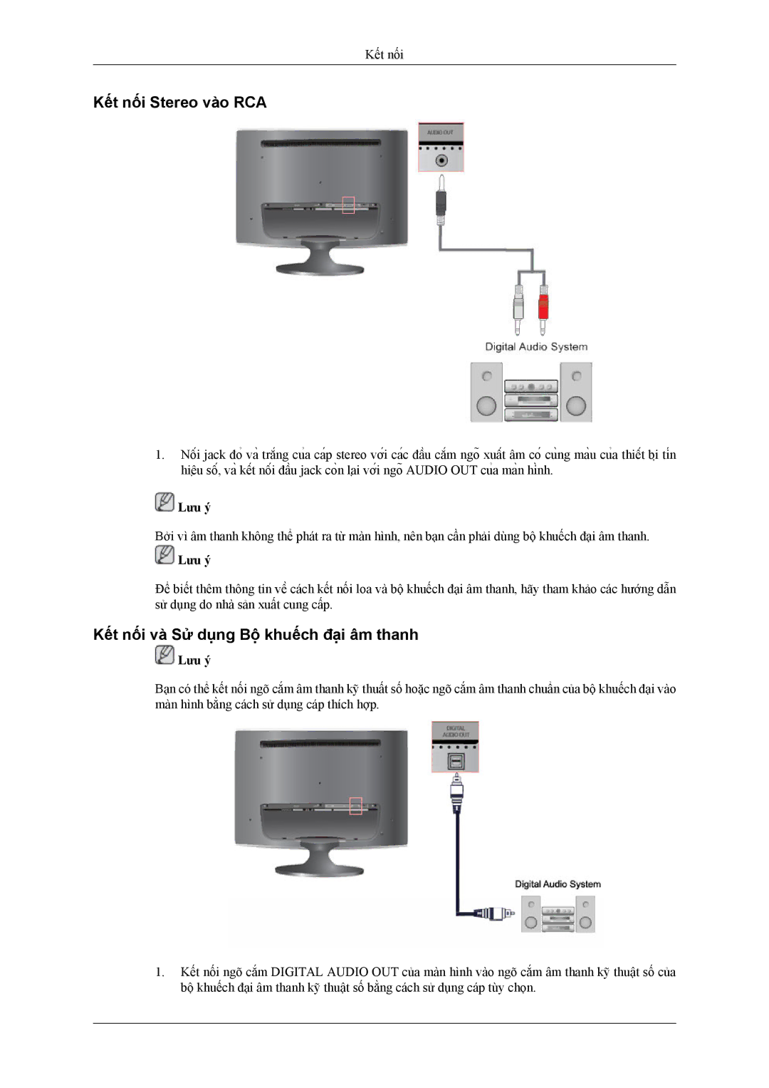 Samsung LS26TWHSUV/XV manual Kết nối Stereo vào RCA, Kết nối và Sử dụng Bộ khuếch đại âm thanh 