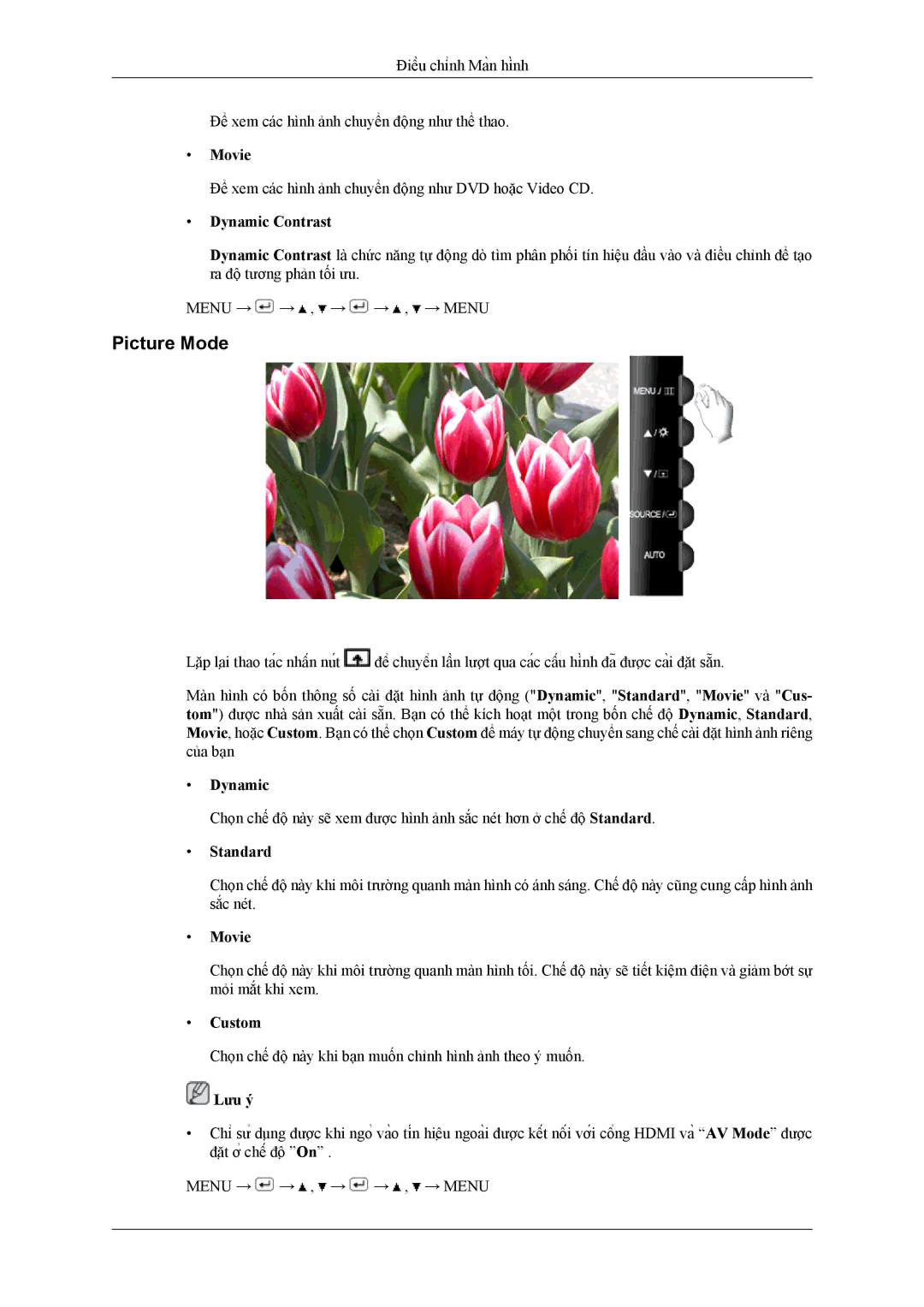 Samsung LS26TWHSUV/XV manual Picture Mode, Movie, Dynamic Contrast, Standard 