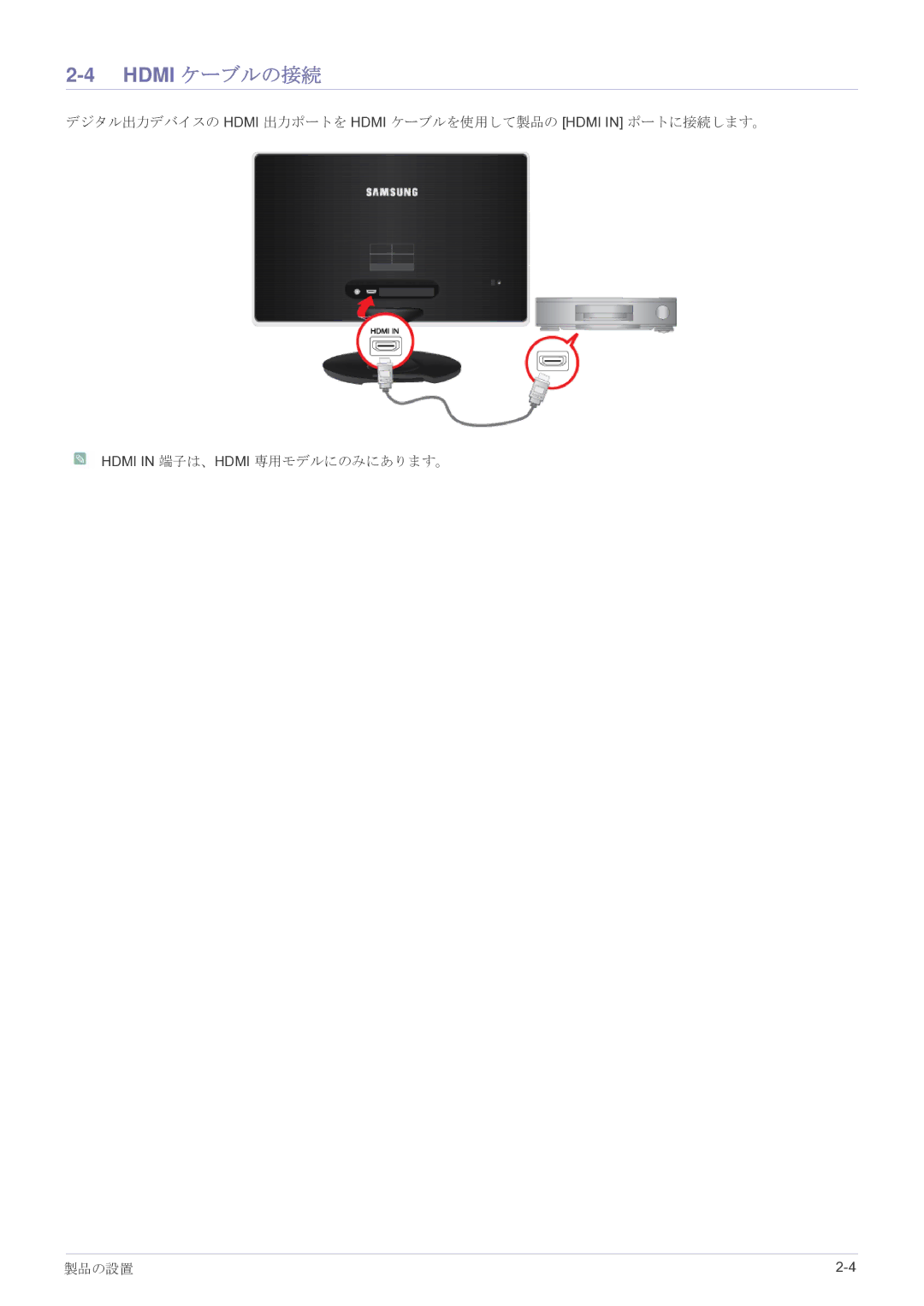 Samsung LS24A350HSH/XJ, LS27A350HSH/XJ, LS22A350HSH/XJ, LS23A350HSH/XJ manual Hdmi ケーブルの接続 