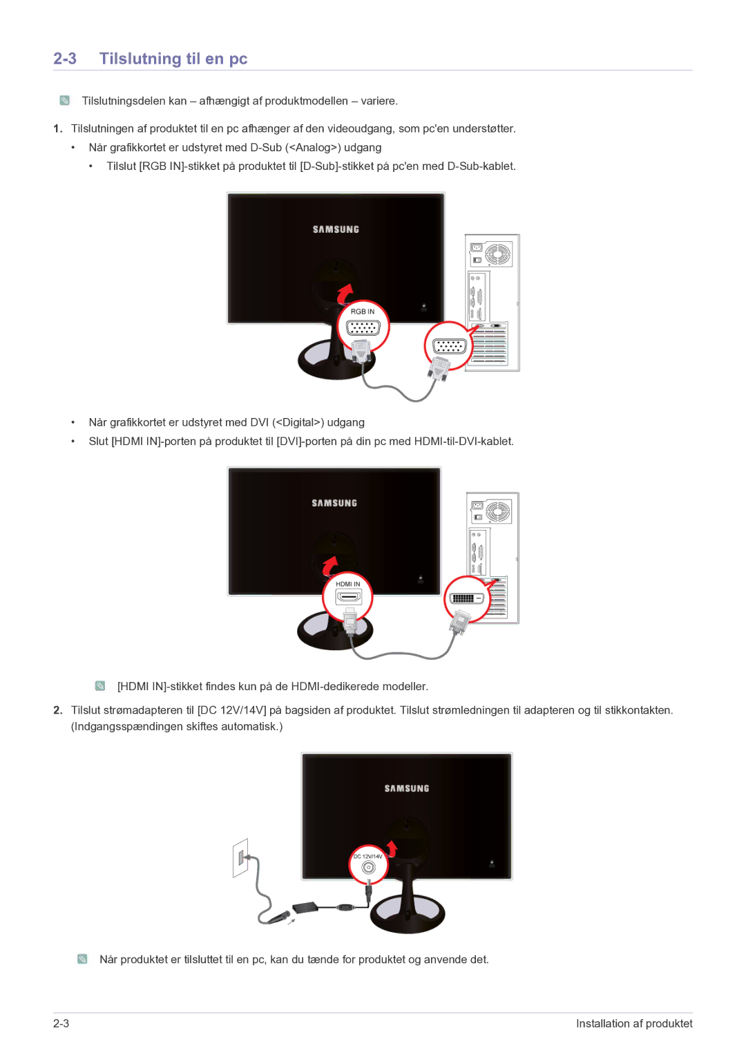 Samsung LS27A550HS/EN manual Tilslutning til en pc 