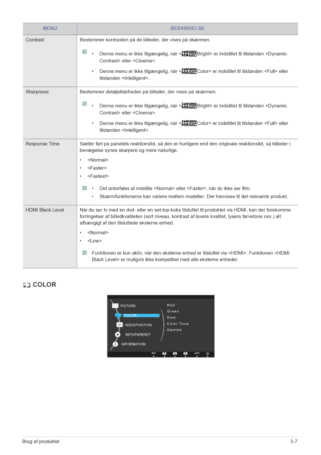 Samsung LS27A550HS/EN manual Color 