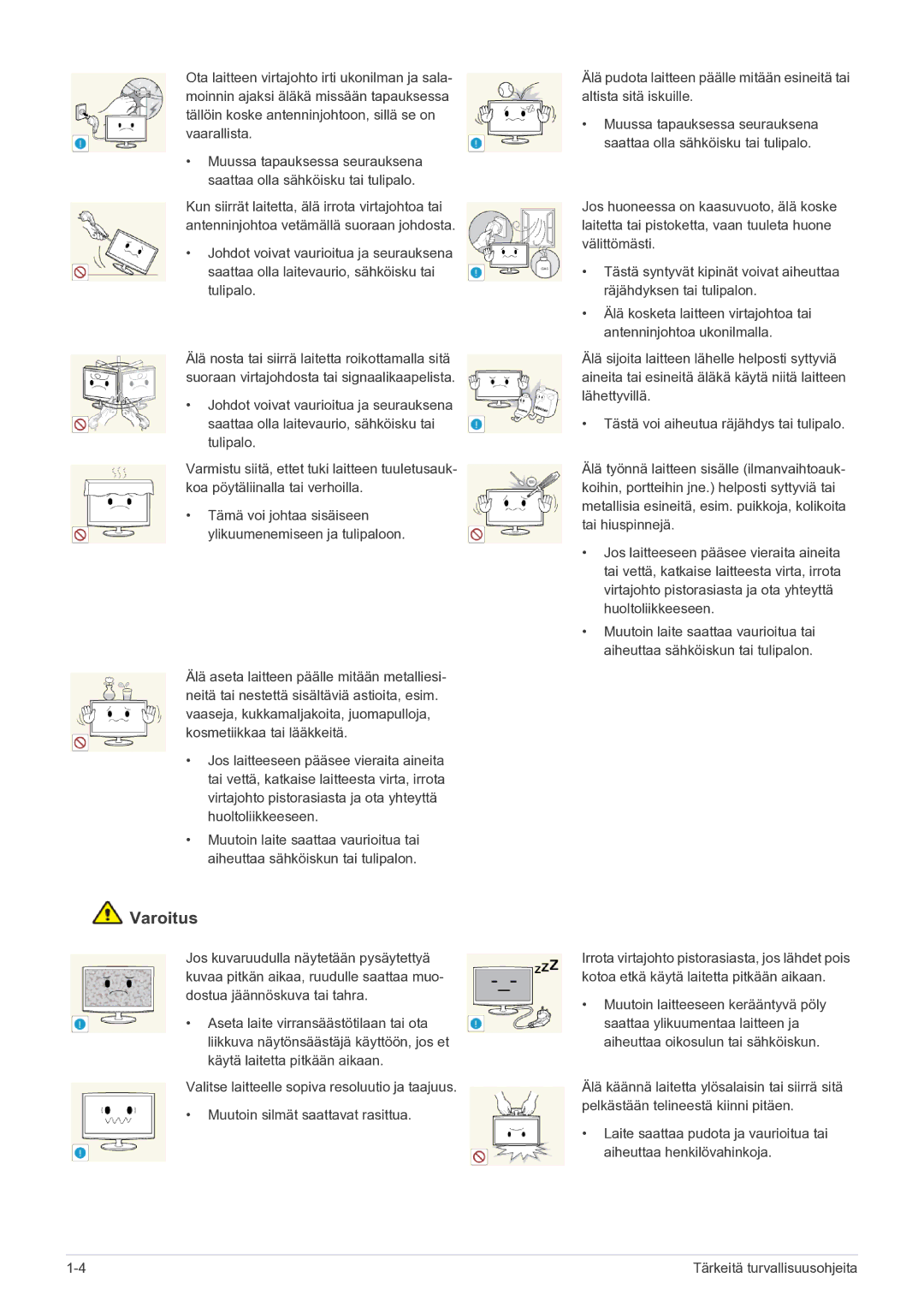 Samsung LS27A550HS/EN manual Tämä voi johtaa sisäiseen ylikuumenemiseen ja tulipaloon 