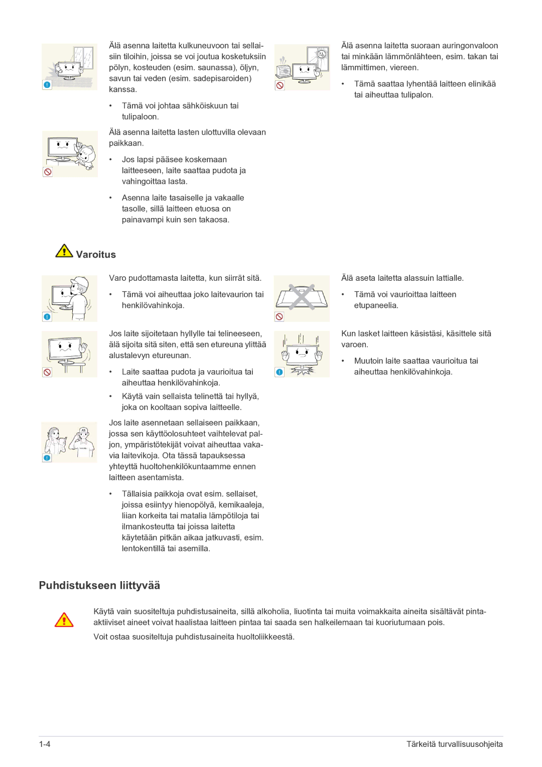 Samsung LS27A550HS/EN manual Puhdistukseen liittyvää 